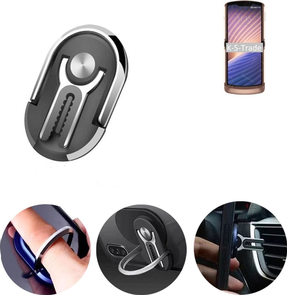 K-S-Trade 3in1 Smartphone-Ring Handy-Ring kompatibel mit Motorola Moto G9 Plus Fingerhalterung Handyring Tischständer Lüftungsgitter-Halterung