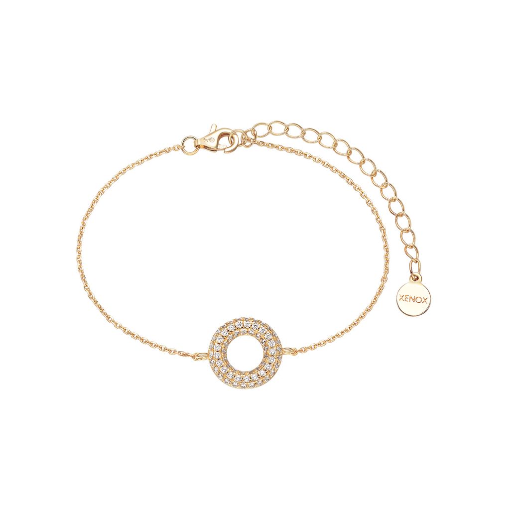 Xenox Damen 925 Sterling Silber Armband mit Anhänger und Zirkonia in goldfarben - SUNRISE - XS2282G