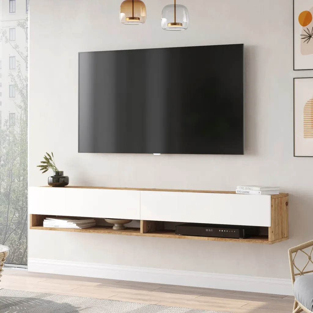 Meuble TV Design Laitila 180 cm - Finition Chêne Rustique Très Robuste