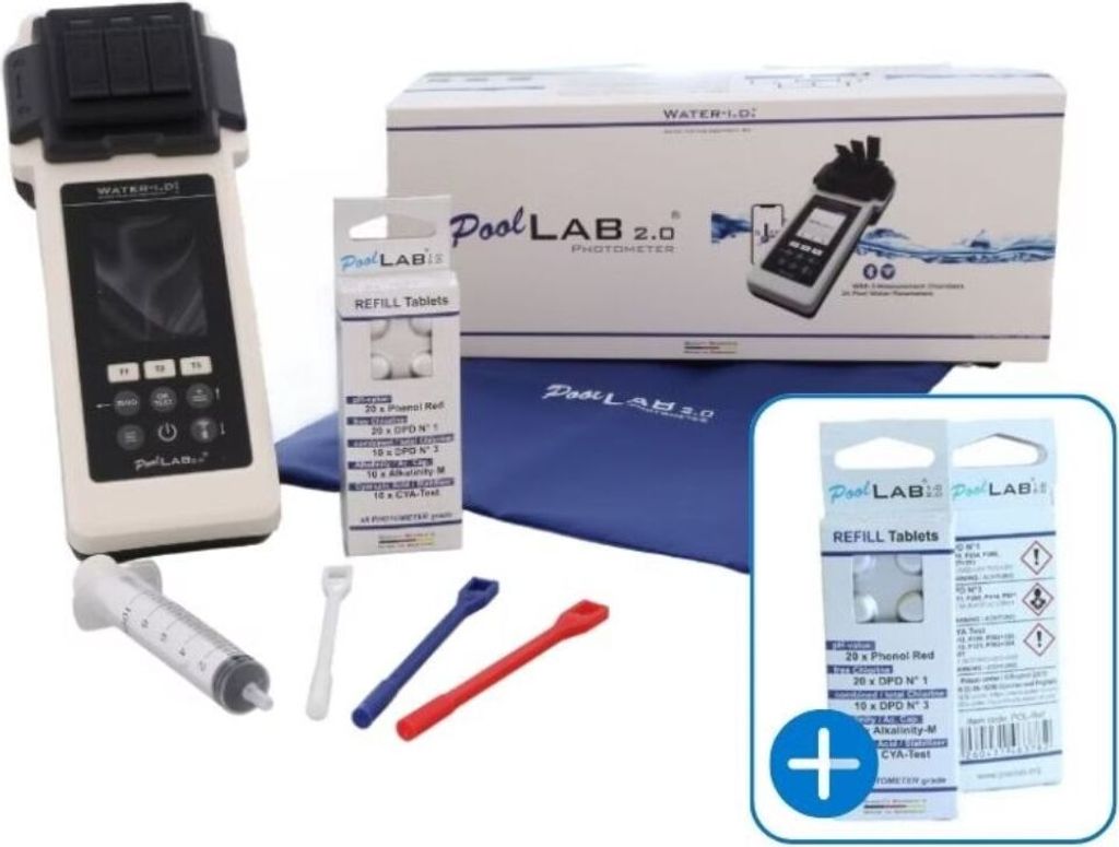 PoolLab 2.0 elektr. Pooltester + gratis Nachfüllpack Produktbild 