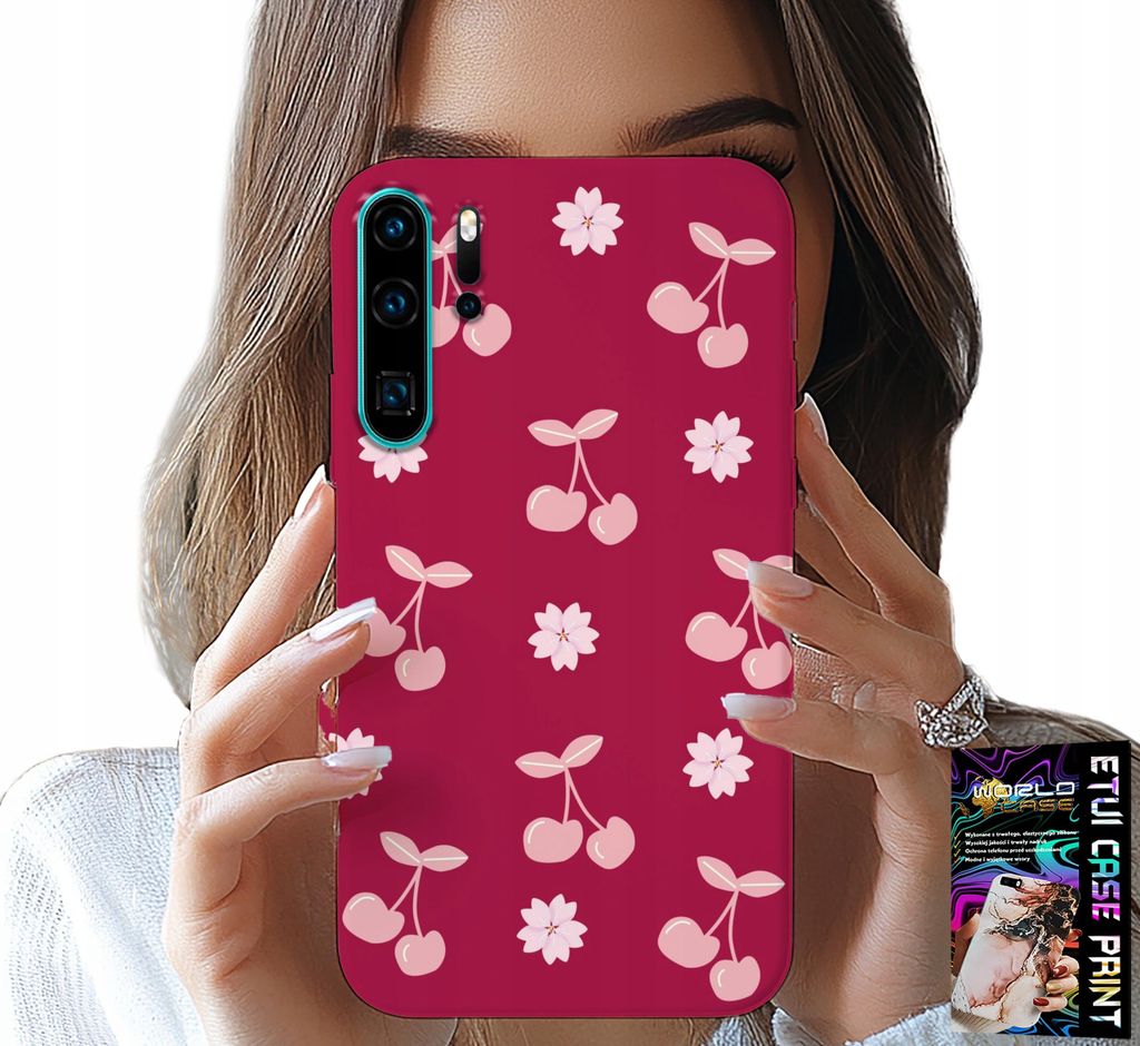 Etui Für Huawei P30 Pro - Kirschen, Kirschen Auf Weinrotem Hintergrund + Folie