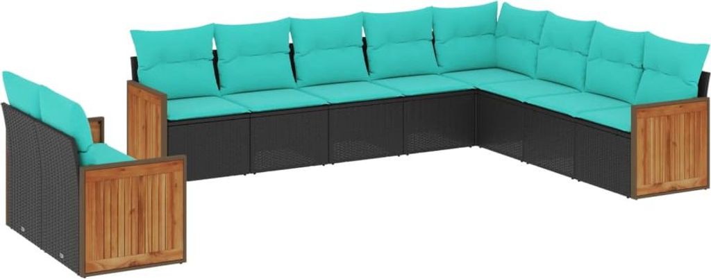 "2026 Aktion" 10-teiliges Gartensofa-set - elegantes Design - Sitzgruppe mit Sofa, Tisch - mit Kissen, schwarzes Polyrattan - Terassenmöbel NeuMö...