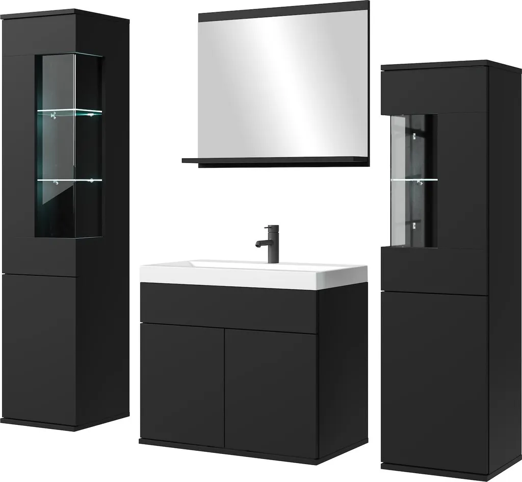 Meuble de salle de bains complet noir mat avec armoires hautes Nobel