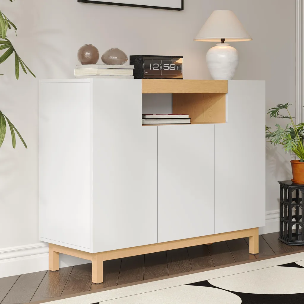 Commode de rangement multifonctionnelle blanche avec étagère ouverte - 3