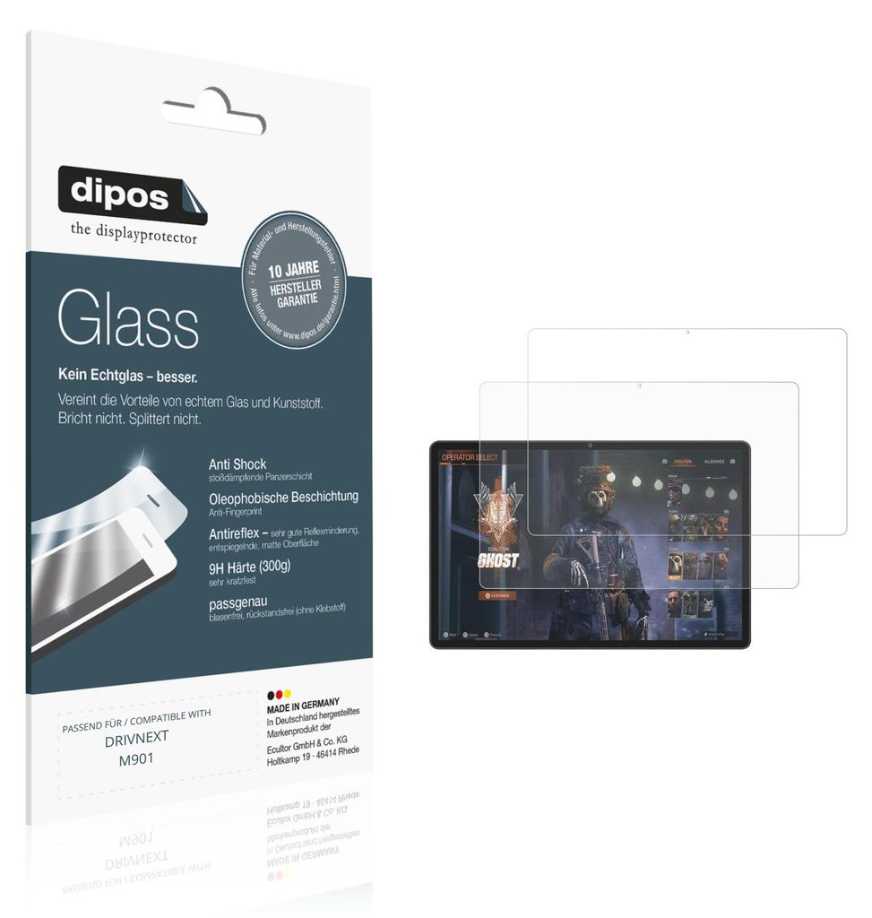 2x Schutzfolie für DRIVNEXT M901 matt - Anti-Shock 9H Folie dipos Glass Kunststoffglas