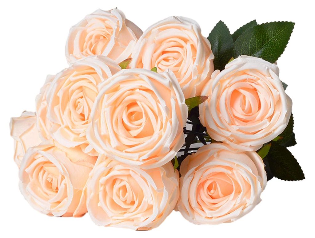 10 künstliche Rosenköpfe, realistischer Rosenstrauß aus Kunstseide mit langen Stielen und Blättern für Zuhause, Küche, Büro, Hochzeit und Pa...
