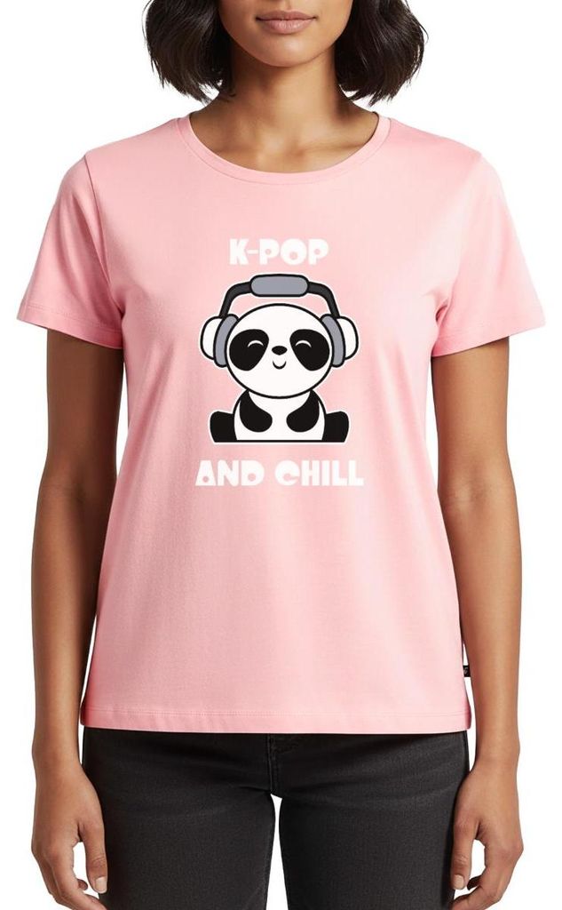 Spreadshirt K-Pop And Chill Mit Süßem Panda Frauen Premium T-Shirt, 5XL, Rosa