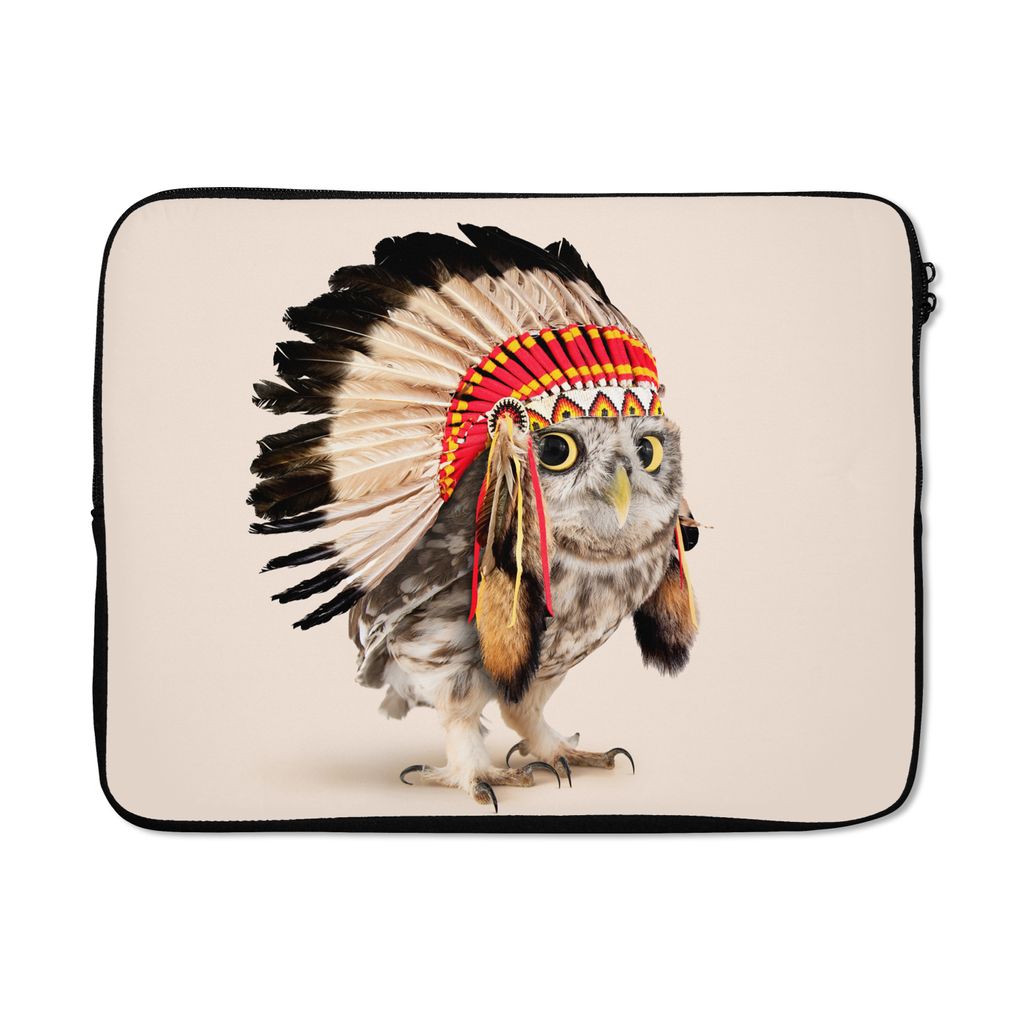 MuchoWow Laptop Hülle 17 Zoll Laptoptasche Tier - Eule - Indianer - Vogel - Zipper - Schutzabdeckung