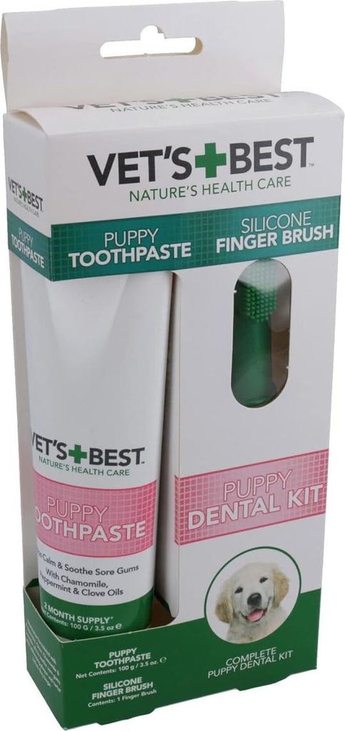 Vets Best Zahnpflege-Set für Welpen, Fingerbürste + Zahnpasta 100 g