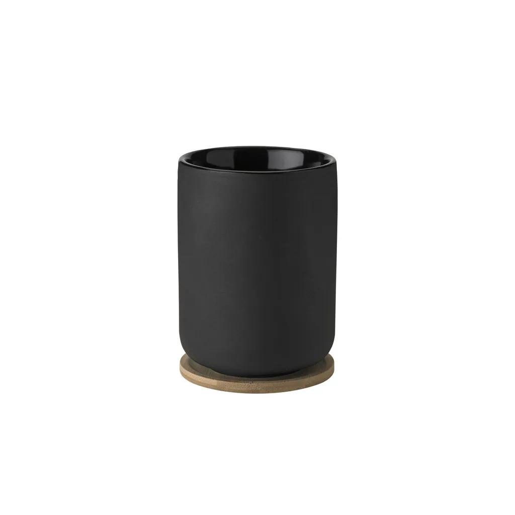 Stelton Thermobecher Theo mit Untersetzer, Steinzeug, Bambus, Black, 250 ml, X-641