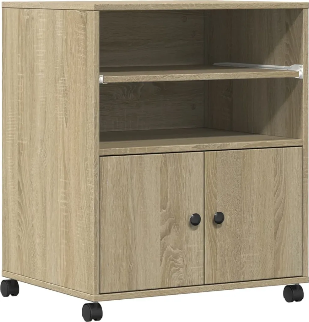 Support d'imprimante mobile chêne Sonoma 60x48 cm, 3 niveaux de rangement