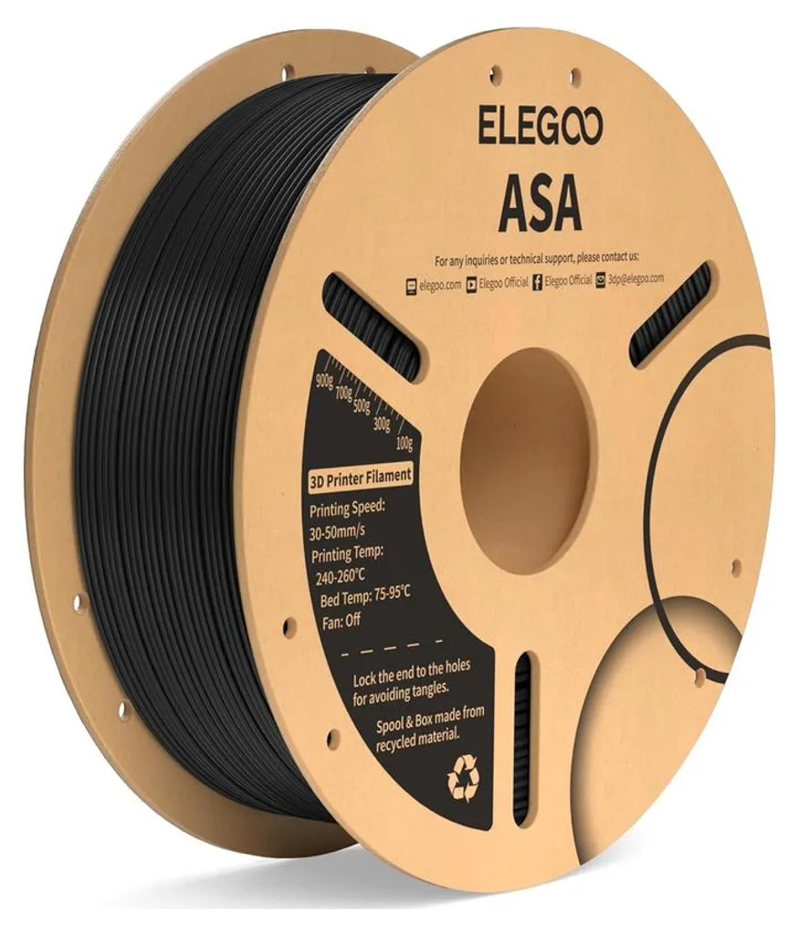 ELEGOO ASA Nero 1.75mm 1KG - Bobina Cartone - Migliore per Esterno