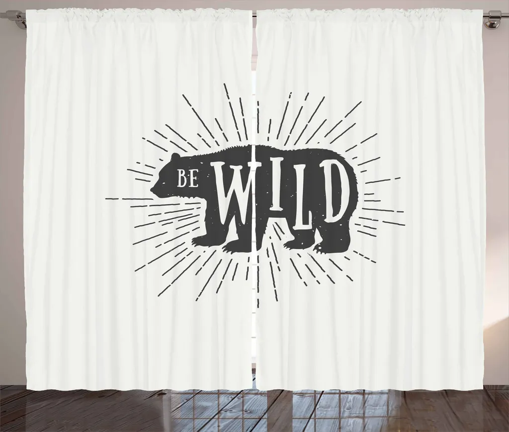 ABAKUHAUS Citazione Tenda rustica, Woodland Bear Be Wild Phrase, Tende universali per soggiorno con passanti e ganci, 280 x 175 cm, grigio Pale Sage Green