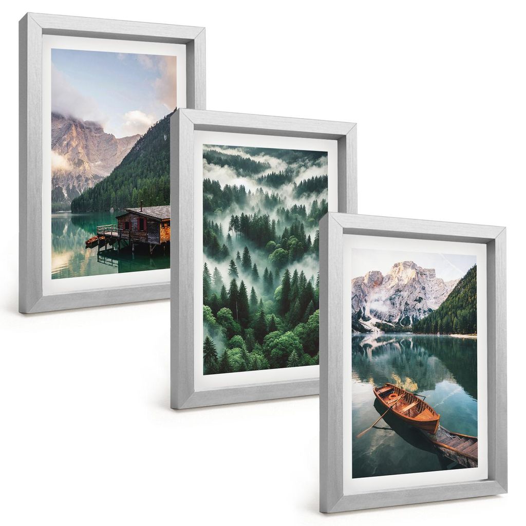 Bilder Set 3-teilig im silbergerahmten Rahmen – Wandbilder 3 Stück – gerahmte Poster für Wohnzimmer, Schlafzimmer und Flur – 20x30 cm – B...