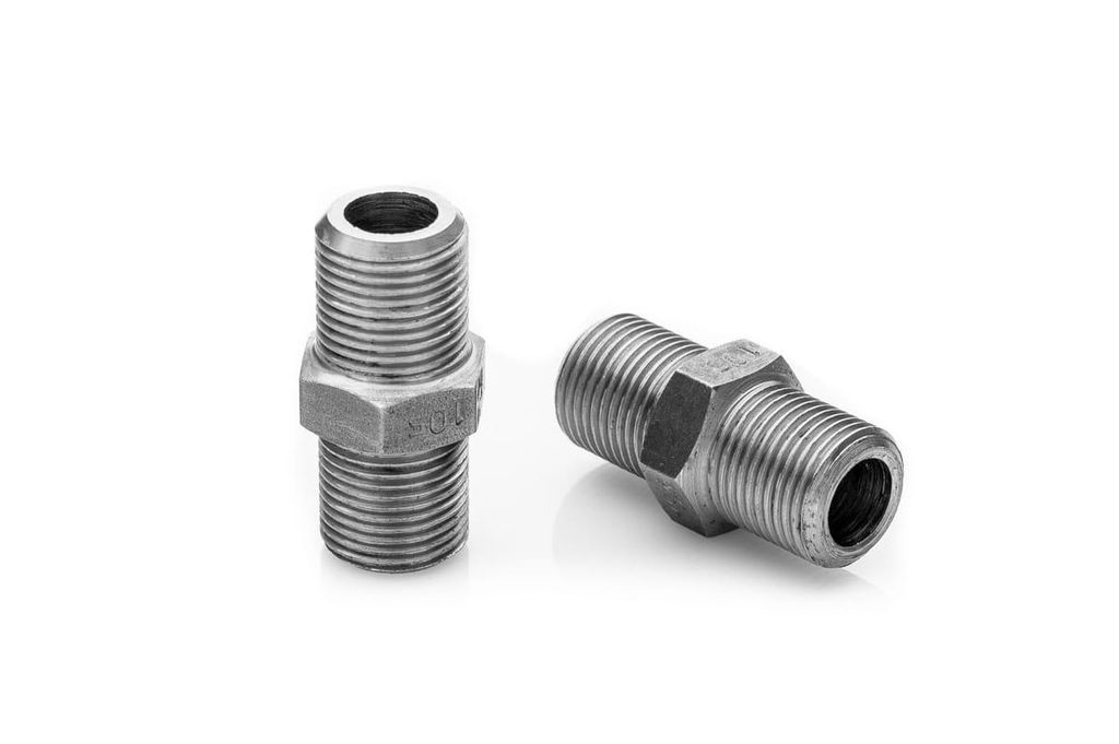 POLBERIS 3/8'' BSP Nippel kl. 3000 A105 – Hochdruck Gewindenippel aus Stahl, schwarzer Adapter, außengewinde, sechskant, gerade Verbindung
