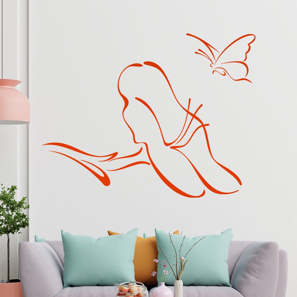 Schmetterling Blüte Linien Wandtattoo in 6 Größen - Wandaufkleber Wall Sticker - Dekoration, Küche, Wohnzimmer, Schlafzimmer, Badezimmer
