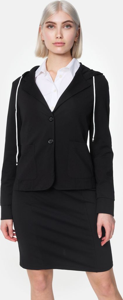 Rayshyne Damen Modisches Freizeit Business Hoodie Blazer mit Kapuze PM 21 Schwarz Gr. 36 - S