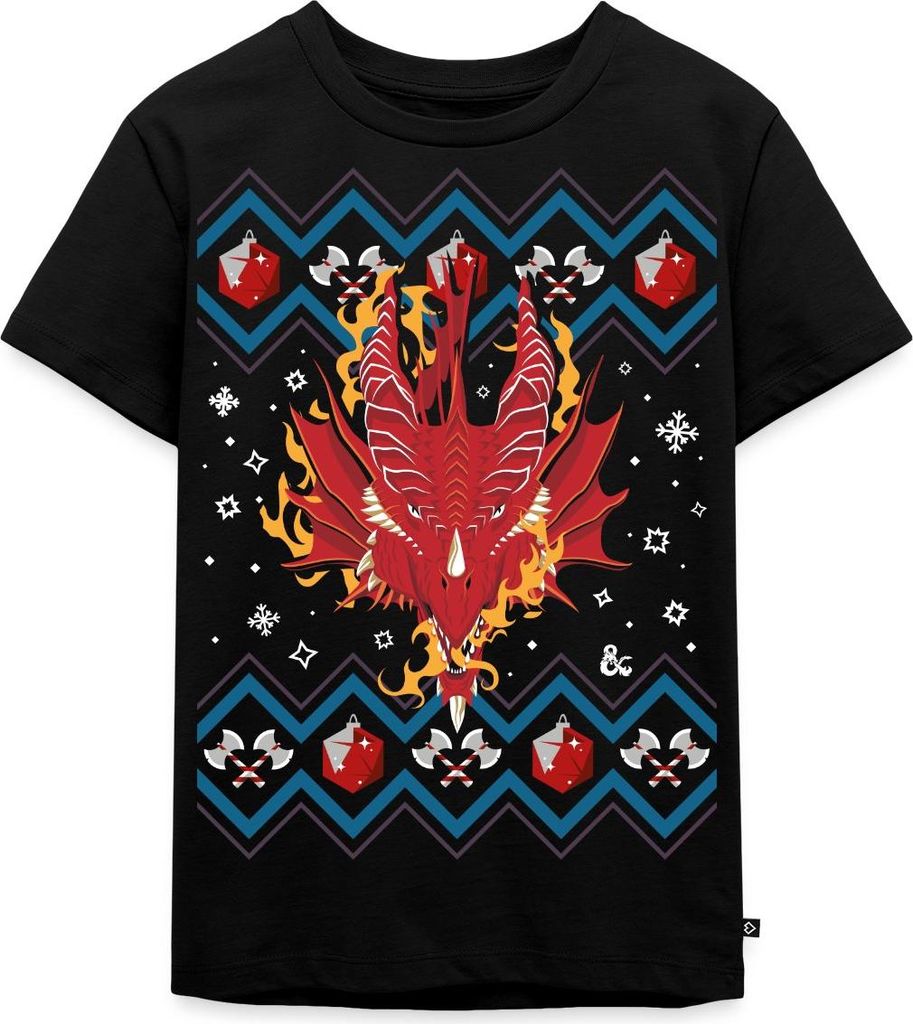 Spreadshirt Dungeons & Dragons Drachenkopf Ugly Christmas Kinder Premium T-Shirt, 98/104 (2 Jahre), Schwarz