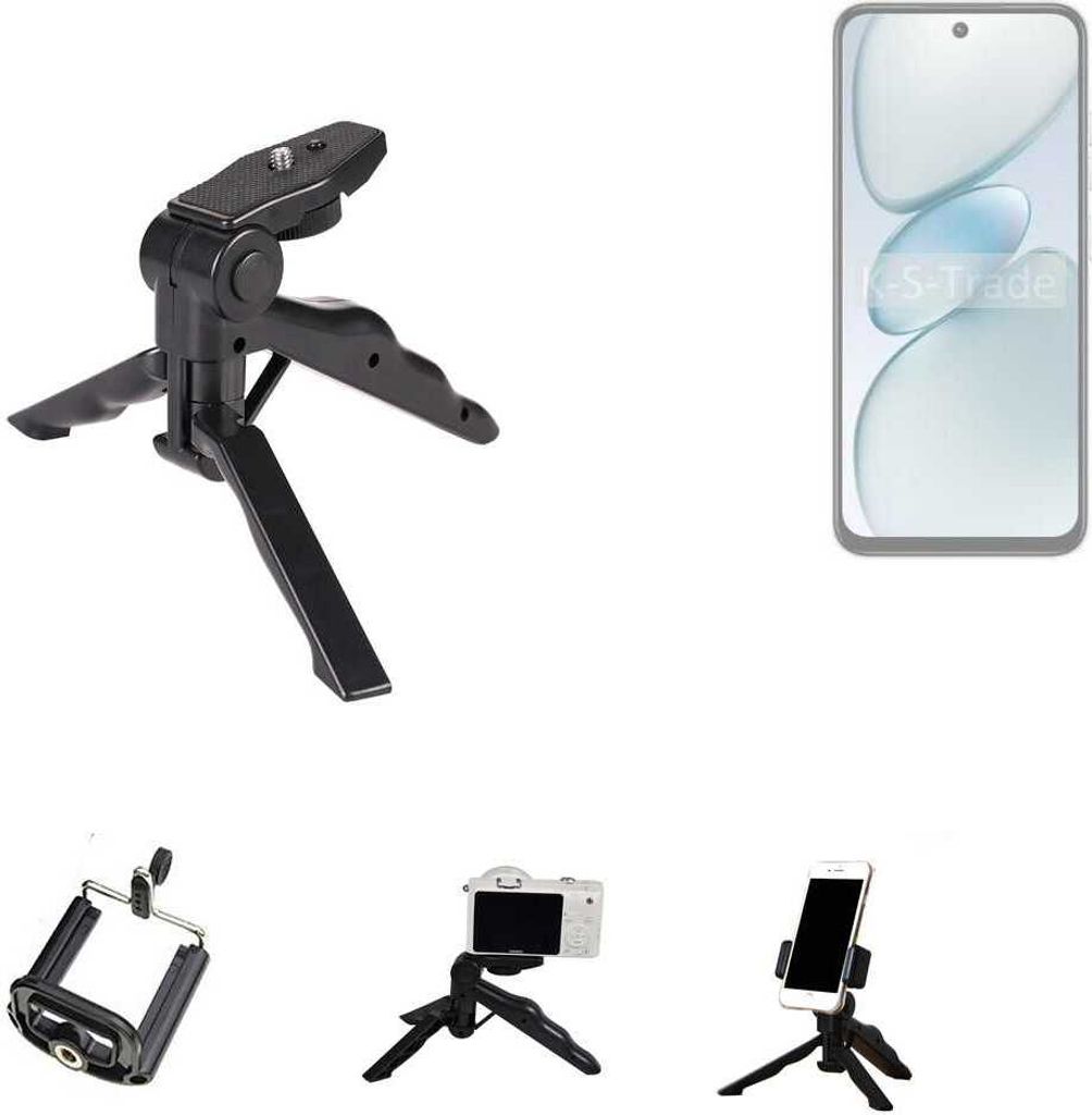 K-S-Trade Stativ Tisch-Ständer Dreibein Handy-Stativ Ständer kompatibel mit Tecno Spark Go 1 Mini-Stativ Smartphone Tripod Handy-Stativ aus Plastik