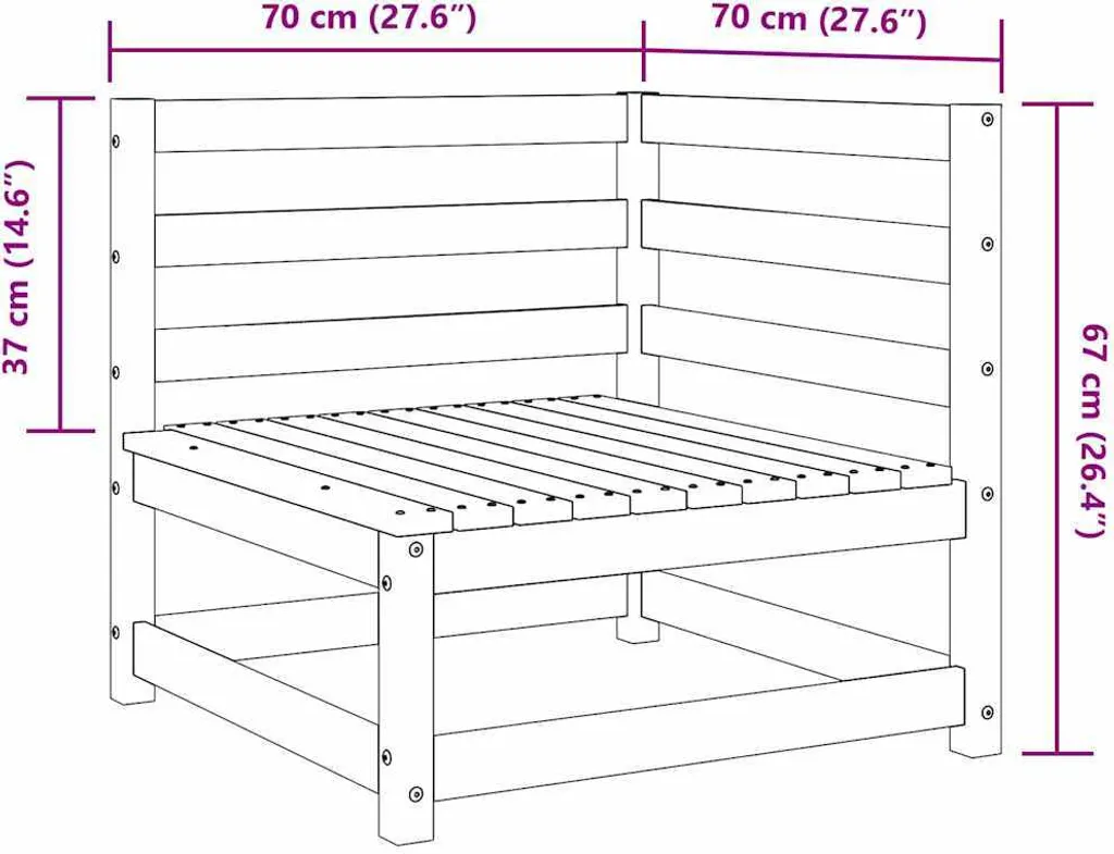 Canapé de jardin d'angle en pin massif 2 modules, structure robuste - 9