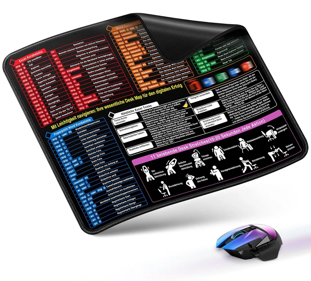 Tapis de souris gaming Excel 300x250x3mm - Raccourcis clavier Windows PC