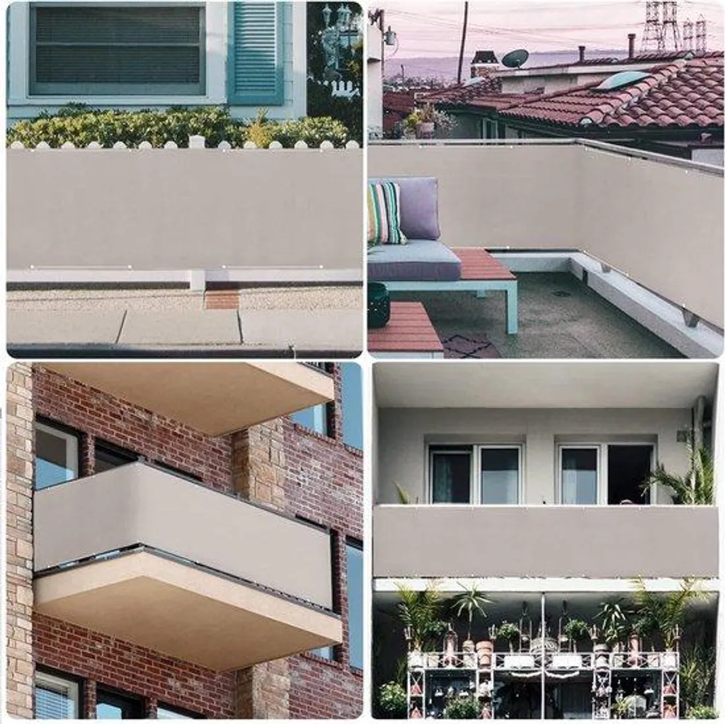Solution anti-vis-à-vis balcon 75x400 cm taupe, store robuste anti-vent