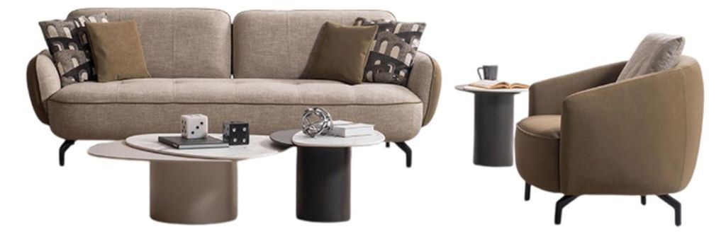 Braunes Wohnzimmer Couch-Set Modernes Sofa Designer Sessel Tische