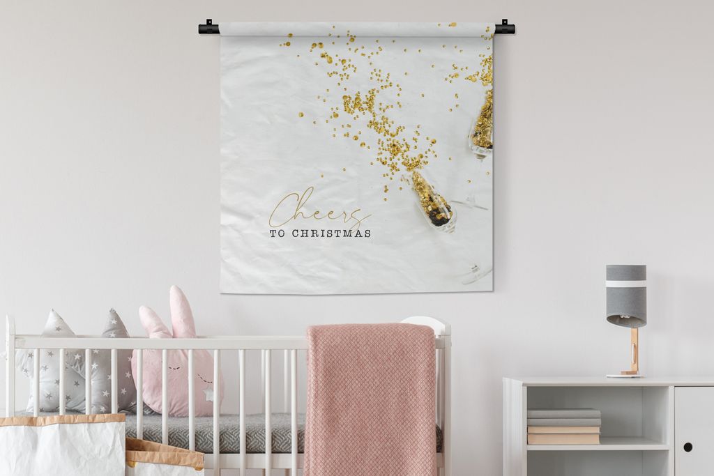 MuchoWow Wandteppich Wandbehang Winter - Weihnachten - Gold 90x90 cm Tapisserie Dekoration Wandtuch - Wandaufhänger