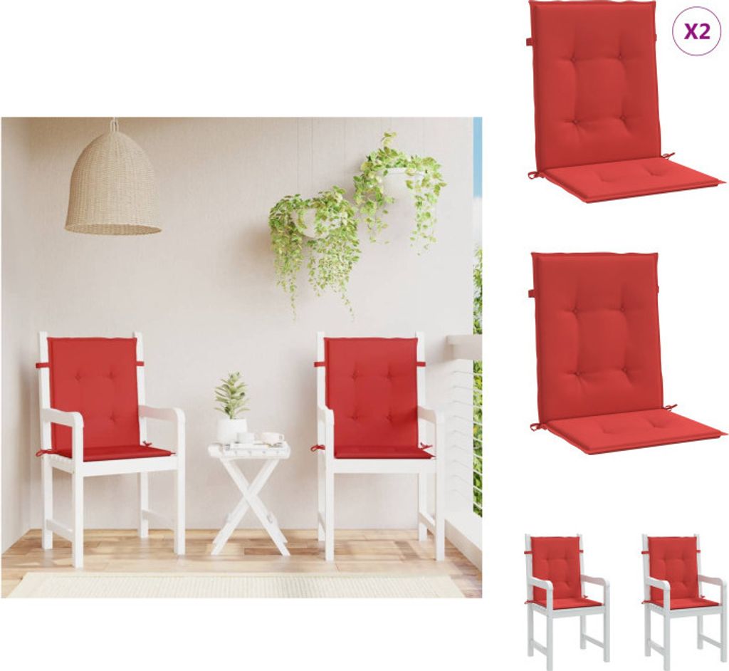 vidaXL Gartenstuhlauflagen für Niedriglehner 2 Stk. Rot 100x50x3 cm - Sitzpolster
