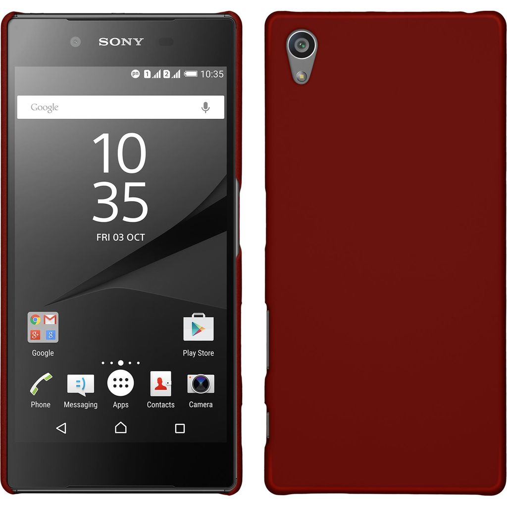 PhoneNatic Case kompatibel mit Sony Xperia Z5 - Hülle rot gummiert Hard-case + 2 Schutzfolien