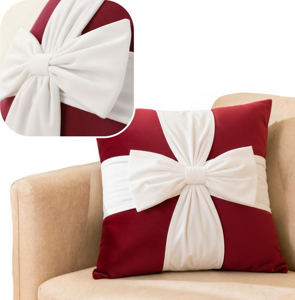 Weihnachtskissenbezug Mit Schleife Velvet Dekorativ 45X45 Rot Weiss