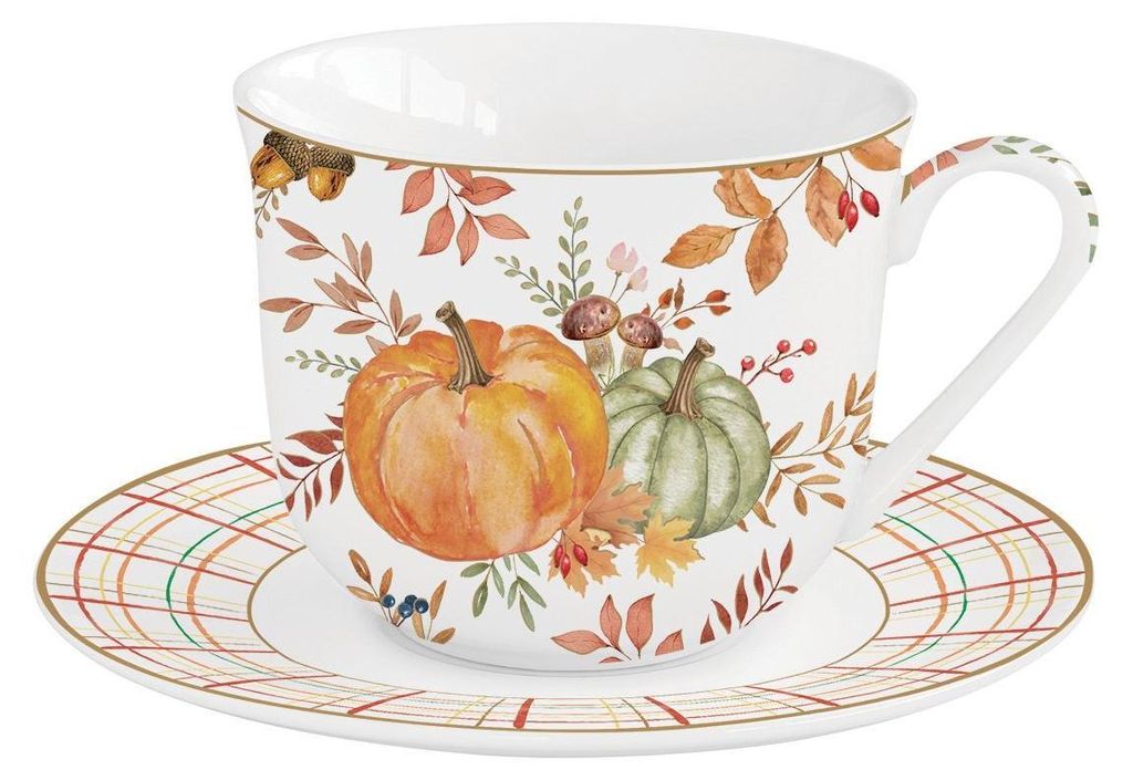 Tasse mit Untertasse HARVEST Herbst mit Kürbis für 370ml Produktbild 