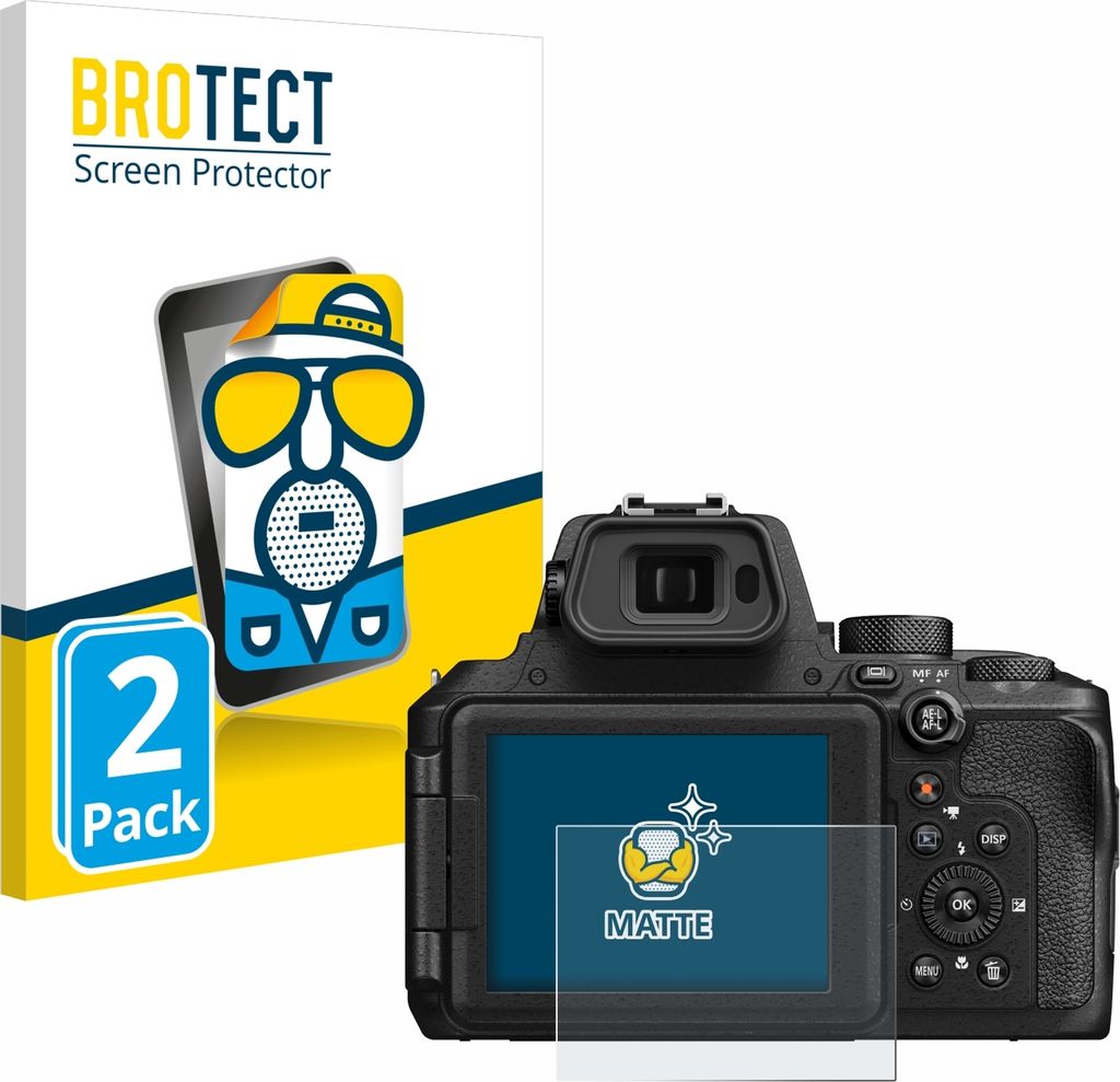2x BROTECT Schutzfolie für Nikon Coolpix P950 Displayschutz Displayschutzfolie Folie Matt Entspiegelungsfolie
