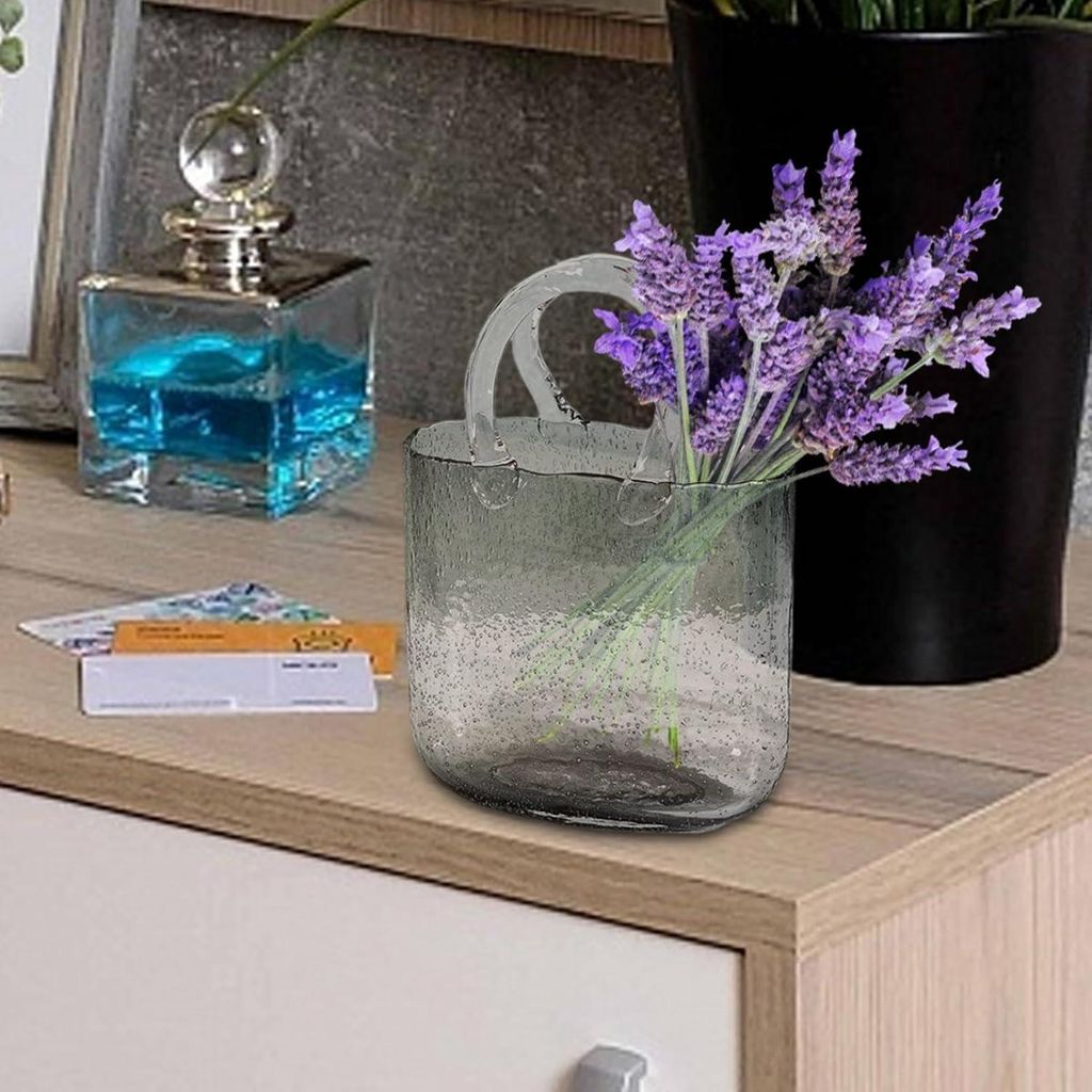 Taschenvase aus Glas, Glas Vase,Einzigartige Transparente Geldbörsenvase mit Fischschale, Transparenter Handkorb, Wohnzimmer, Blumenarrangement, K...
