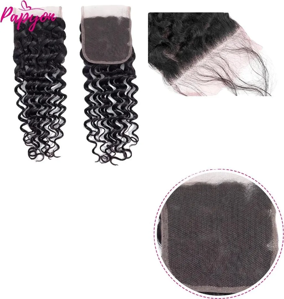 Lace Closure 4x4 Deep Wave Naturelle 22 Pouces pour Tissage de Qualité