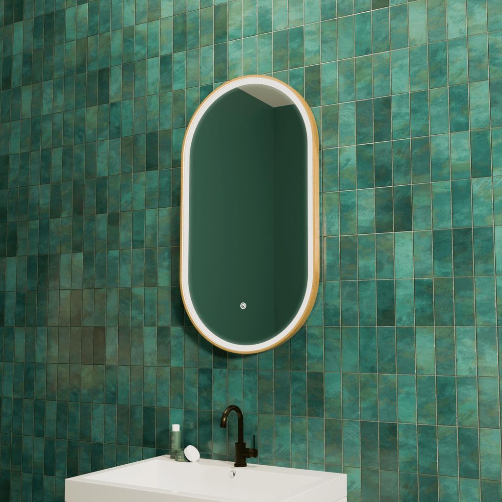 LOMAZOO Badezimmerspiegel mit Beleuchtung Oval - 50 x 90 cm - Hamburg gold