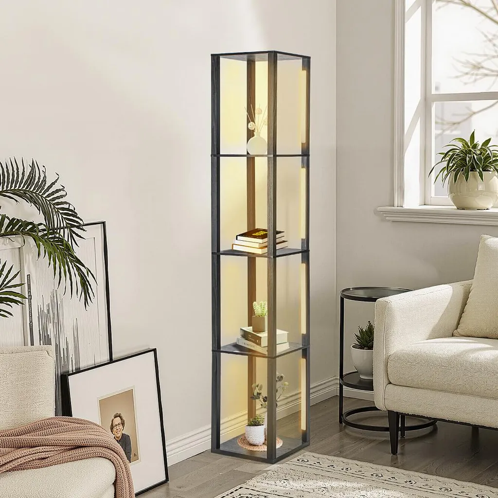 Lampadaire Étagère avec LED Variable et 4 Plateaux de Rangement Noir - 8