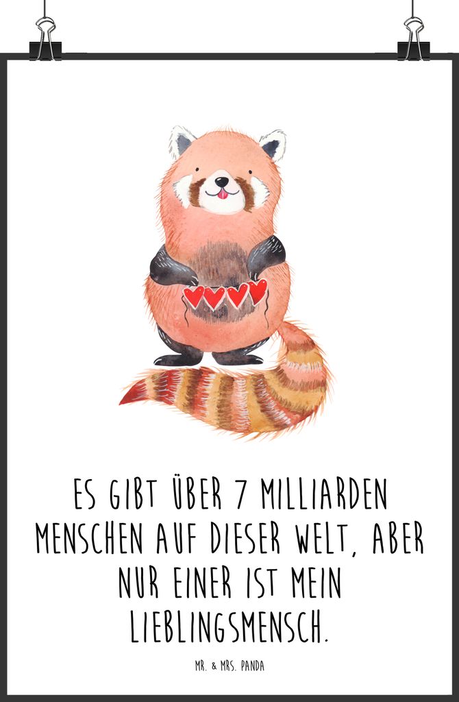 Mr. & Mrs. Panda Bild Roter Panda DIN A1 - Weiß - Geschenk, Lustige Sprüche, Plakat, Wandbild, Herz, wanddeko, drucke, Lieblingsmensch, kunstdruc...