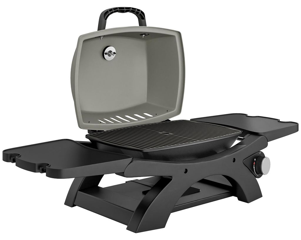Gasgrill 3,3 KW Tischgrill mit 1 Brenner klappbar Seitentischen Gusseisen Grillroste herausnehmbar Fettauffangschale