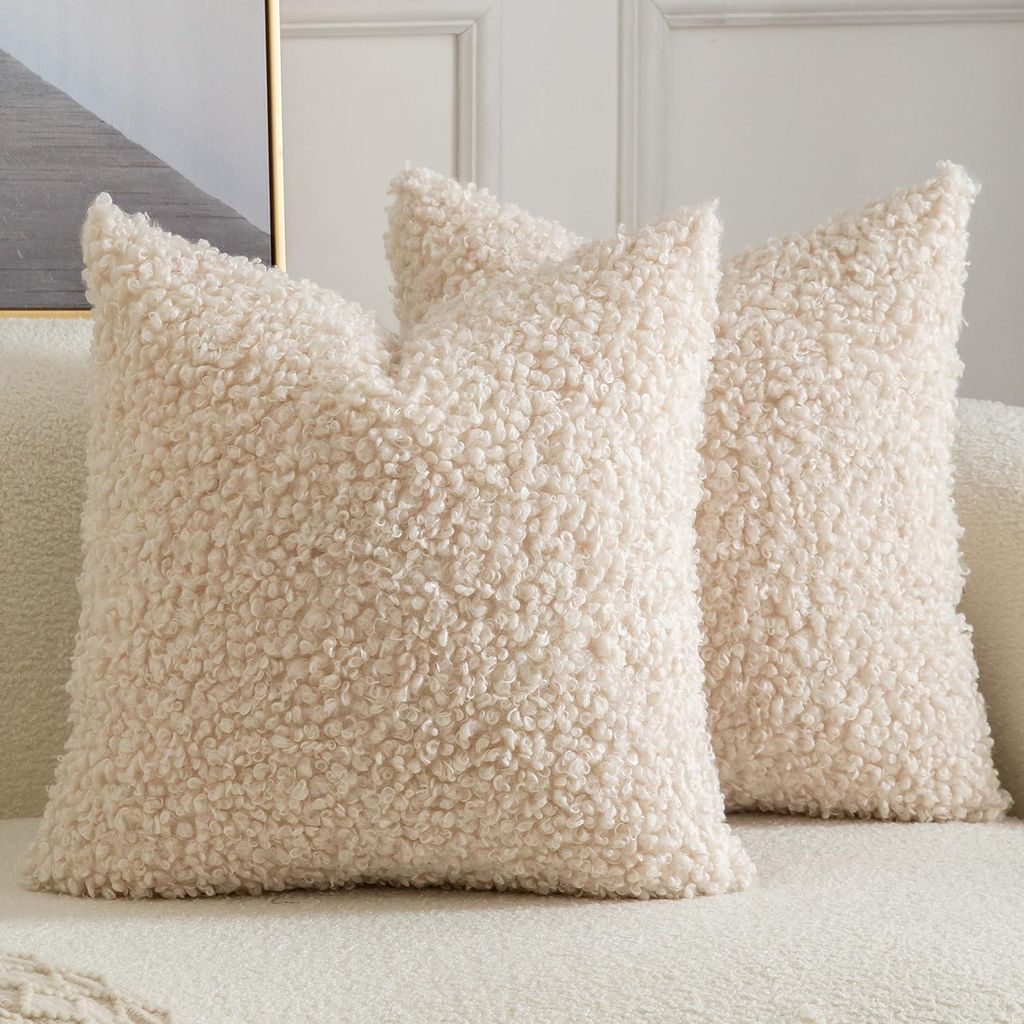Set mit 2 Kissenbezügen aus Teddyfell-Imitat-Bouclé, Sofakissen, Dekokissenbezüge, dekorative Kissenbezüge für Schlaf- oder Wohnzimmer, 50 x 5...