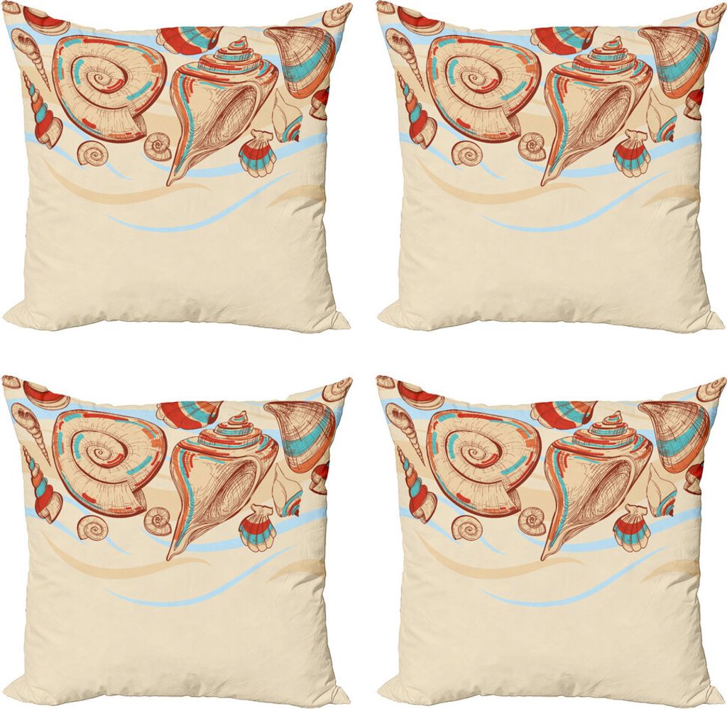 ABAKUHAUS Muscheln Kissenbezug Set (4 Stück), Muscheln Pastellfarbig, Moderner Doppelseitiger Digitaldruck, 45 cm x 45 cm, Creme Red Teal