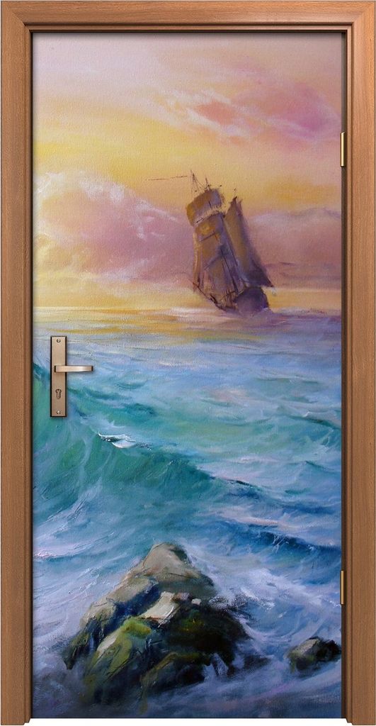 Türposter 90x200 cm Türaufkleber Türtapete Türfolie Klebefolie Ozean Wellen Meer Felsen Segel Boot