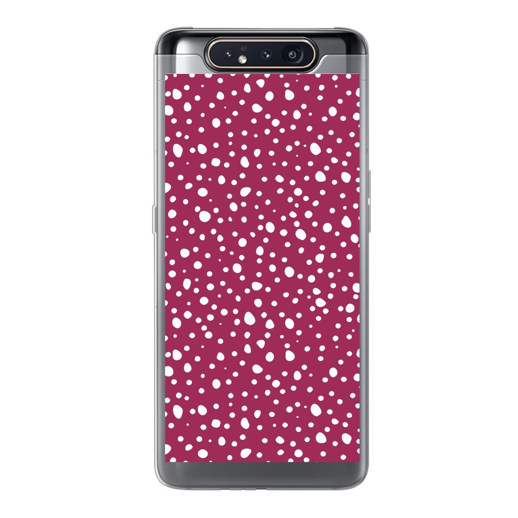 MuchoWow Handyhülle Schutzhülle Hülle für Samsung Galaxy A80 Tupfen - Rot - Weiß Silikon Softcase Handy Hülle - Schutzdeckel