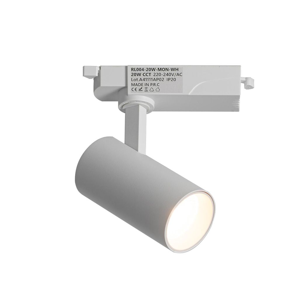 Foco LED für einphasige Schienenbeleuchtung, 20 W, wählbare Farbtemperatur 2700 K, 4000 K, 6000 K, einstellbares Weiß