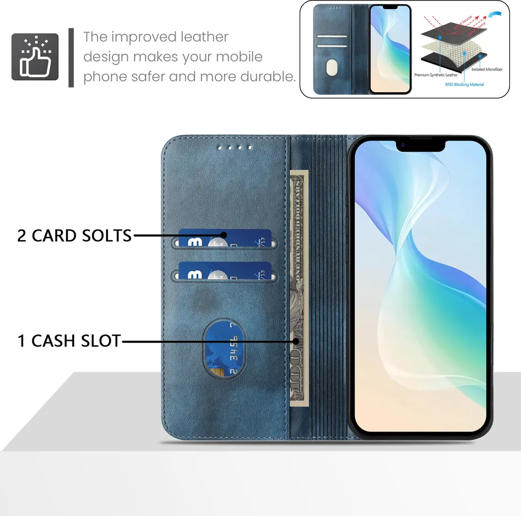 Cover Portafoglio Con Supporto Per Realme 14 Pro+ Plus 5G – Pelle PU Premium, Antishock E Blocco RFID (Blu)