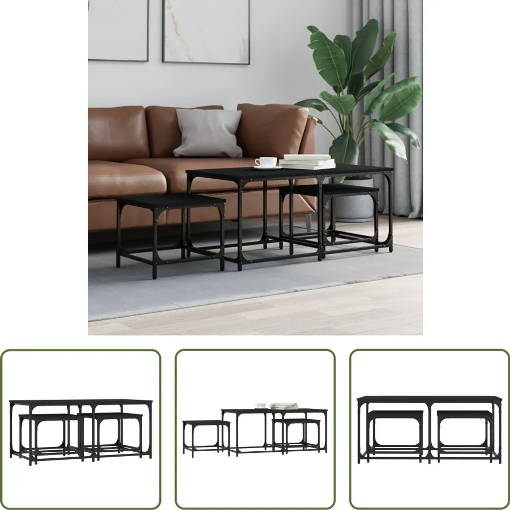 The Living Store Set tavoli 3 pz. materiale legno nero