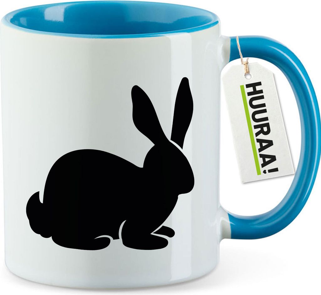 Huuraa Kaffeetasse Hase Kaninchen Silhouette 330ml Blau Keramik Kaffeebecher Geschenkidee