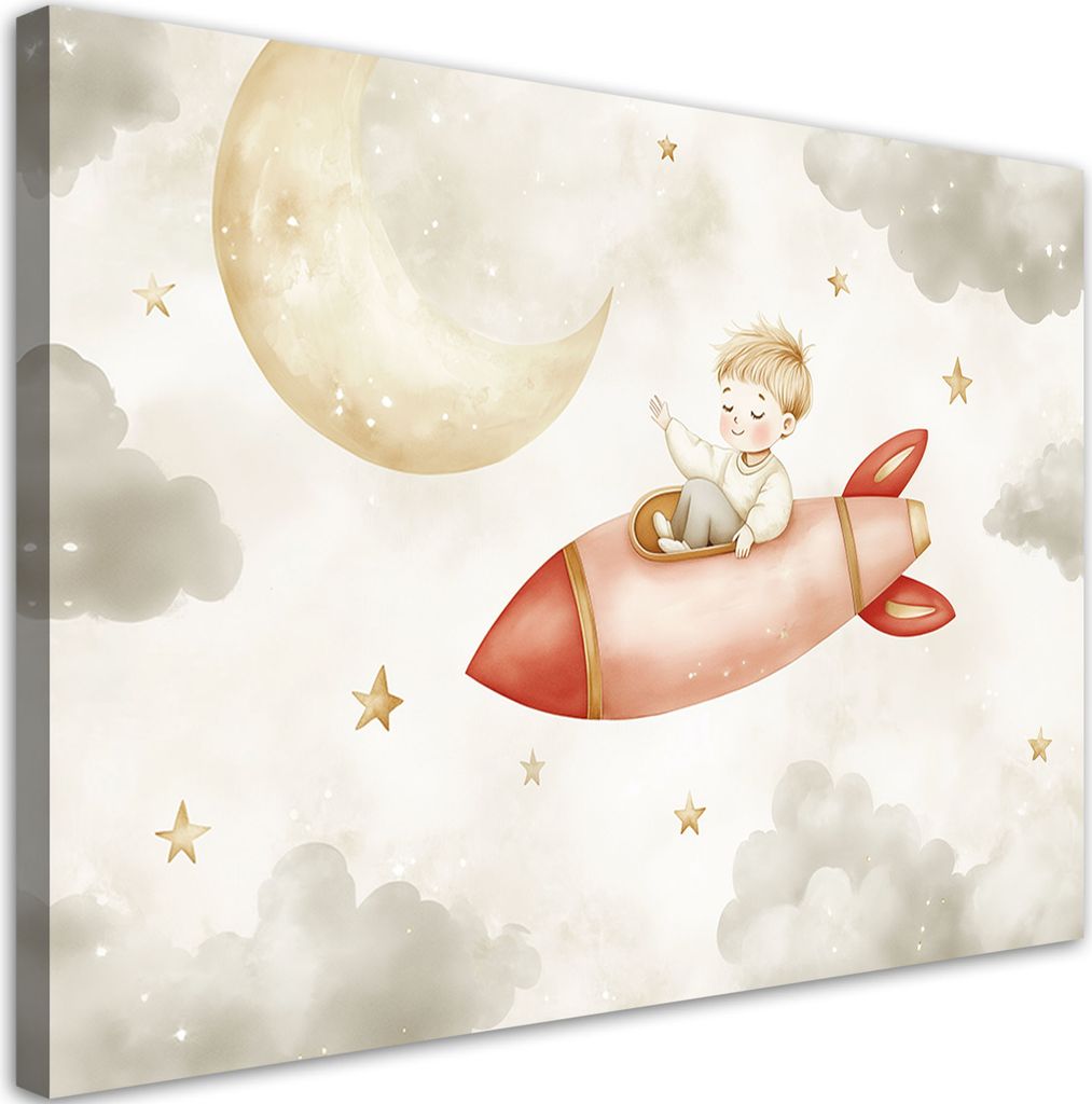 Leinwandbild für Jungen Rakete in den Wolken Weltraum 60x40 Feeby Grau bild für die wand bereit zum aufhängen