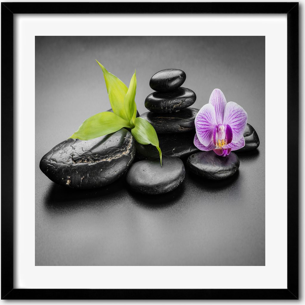 Bild - 50 cm x 50 cm - MDF - Rahmen, Wandkunst - Zen Steine