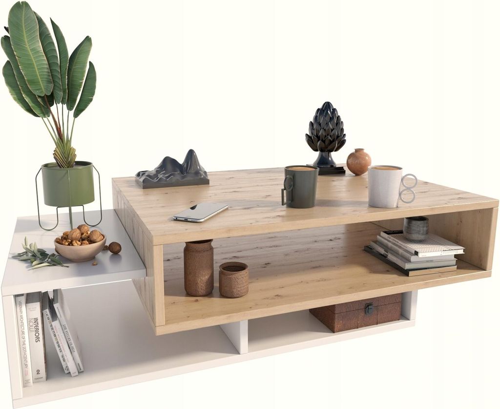 MATKAM Couchtisch SARA, H34 x B100 x T50 cm, Perfekt für moderne und klassische Innenräume, einfache Montage (Artisan Eiche-Weiß)